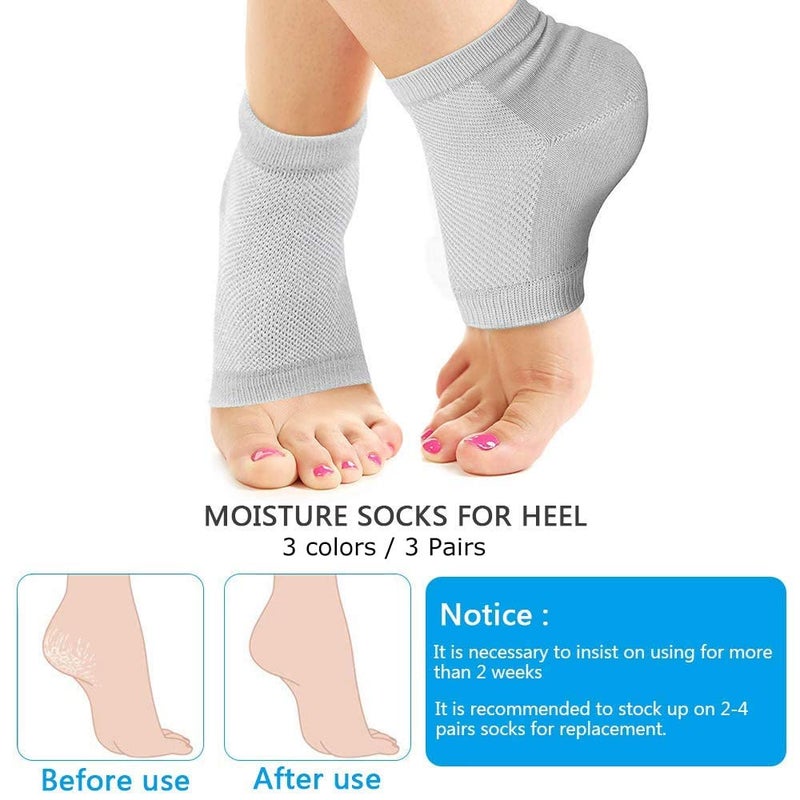 CGBOOM 3 Pairs Moisturizing Gel Heel Socks  Vented Unisex Toeless Spa Sock for Foot Care Treatment  Cracked Heels  Dry Feet  Foot Calluses (Gray  Green  Pink) - Image 2